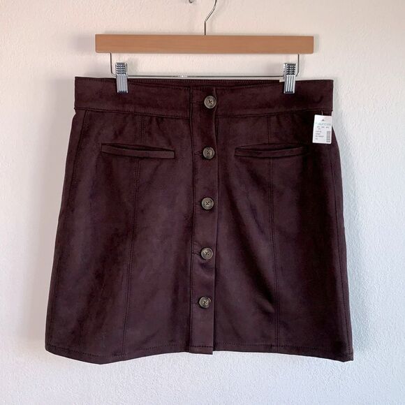 NWT Maurice’s Faux Suede Button Down High Rise Stretch Skirt Dark Purple Sz 12 - Picture 2 of 8